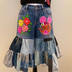 Handmade quilt jeans with embroidery